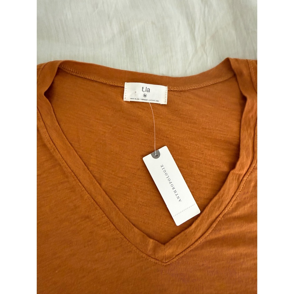 Anthropologie t.la Peplum V Neck Long Sleeve Top Rust Caramel NWT Medium - Picture 6 of 8